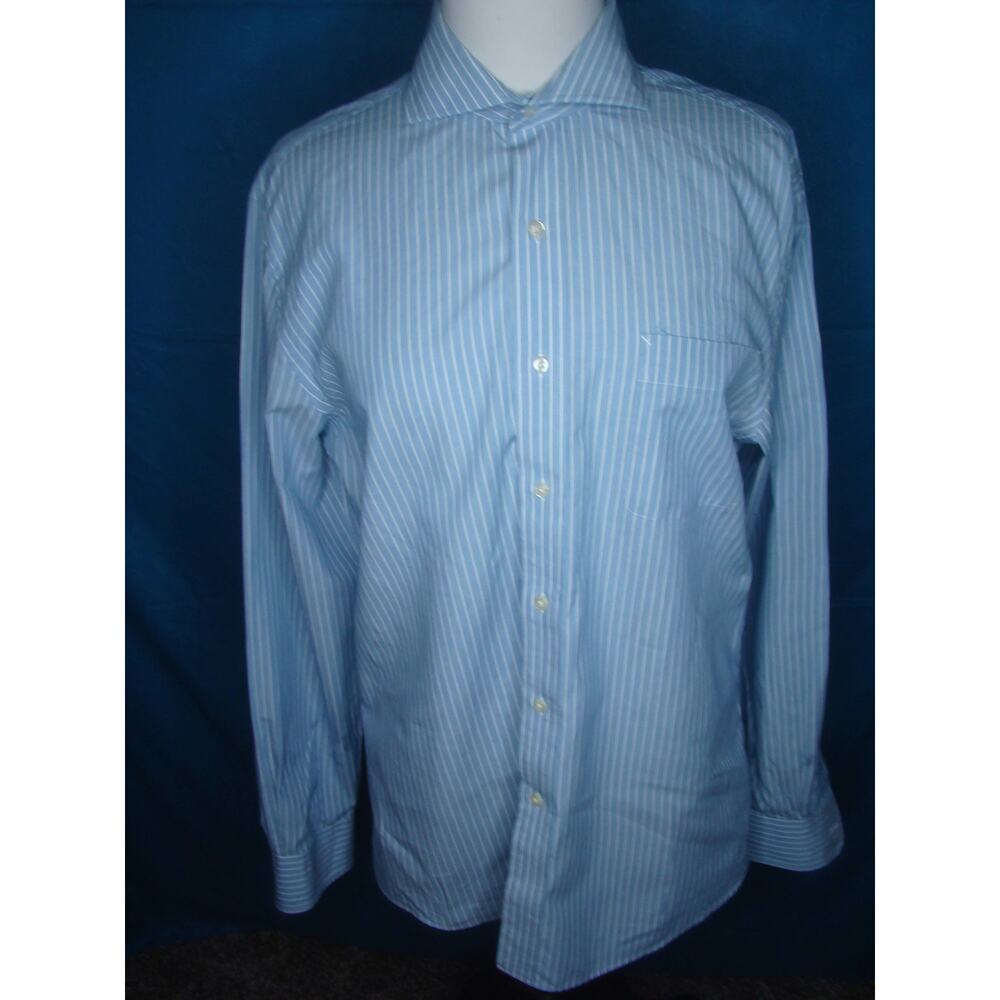 Tommy Hilfiger Men's Trim Fit Dress Shirt Blue Stripes Size 16 34-35